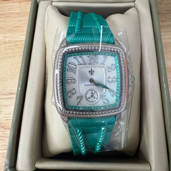 Judith Ripka Womens Watch With Mother-Of-Pearl Face Turquoise Silicone Band NIB - Picture 5 of 16